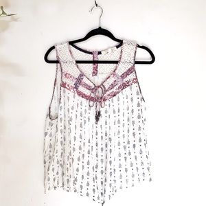 Off white boho top with wood beads